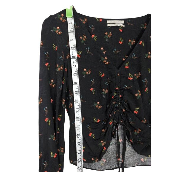 Urban Outfitters Deep V Cinched Floral Shirt Womens S Black Long Sleeve Romantic - Picture 8 of 9